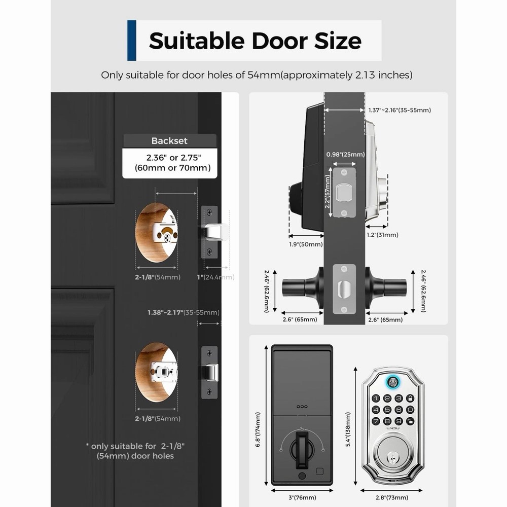 Keyless Entry Door Lock with Handle, App Control Front Door Lock Set Keyless ...