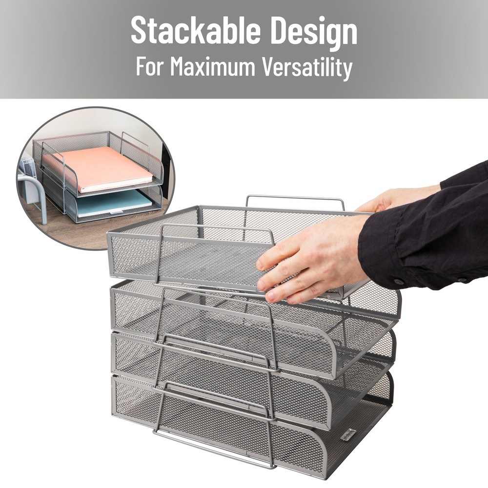 Stackable Tray, Desktop Organizer, File Storage, Office, Metal Mesh, 10.5" L ...