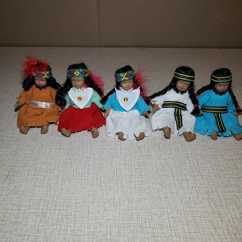 Peruvian Traditional Costume Dolls, Folk Art Tourist Souvenirs Lot Of 5 Handmade