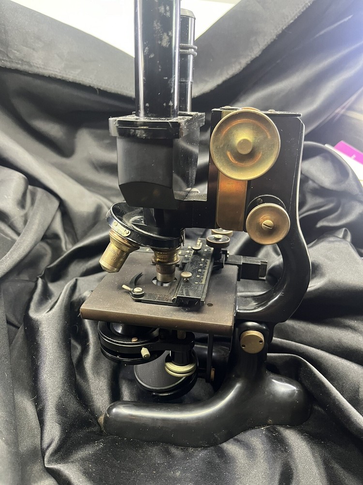 ANTIQUE BRASS BAUSCH & LOMB BINOCULAR MICROSCOPE IN BOX