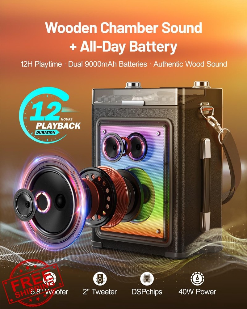 Metfut Karaoke Machine Bluetooth 5.3 2 Mics Guitar Input