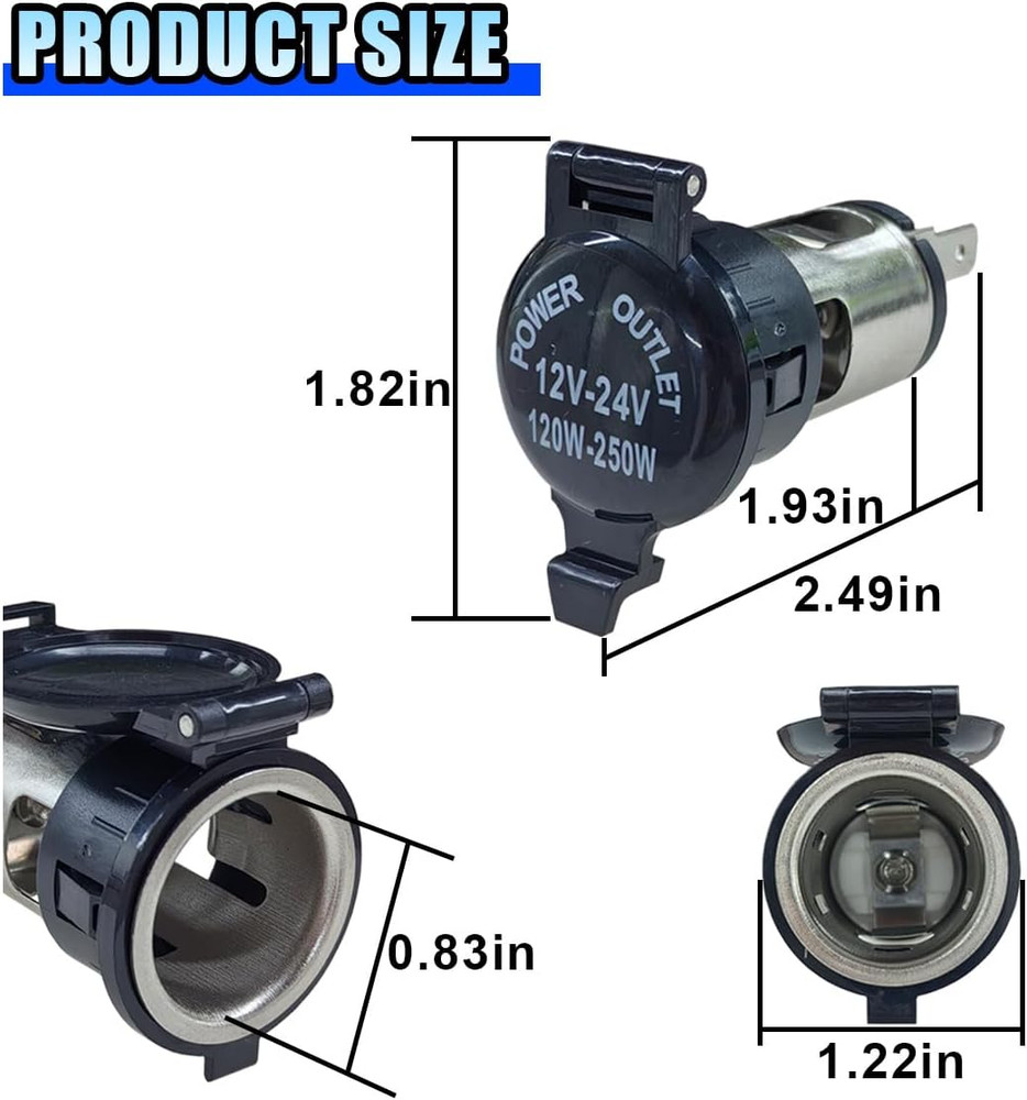 2PCS Cigarette Lighter Socket, DC 12V Car Power Outlet Socket Replacement, Water