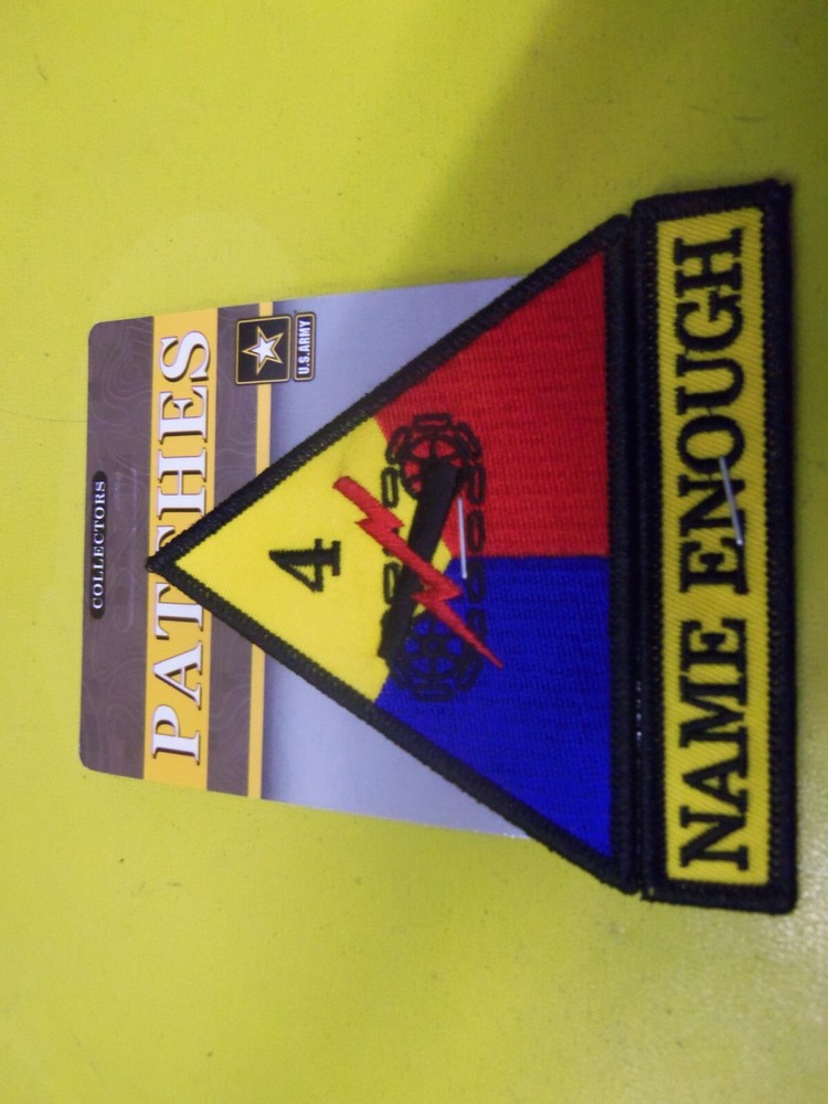 US Army - 4th Armored Division – Name Enough Embroidered 2 Patch Set