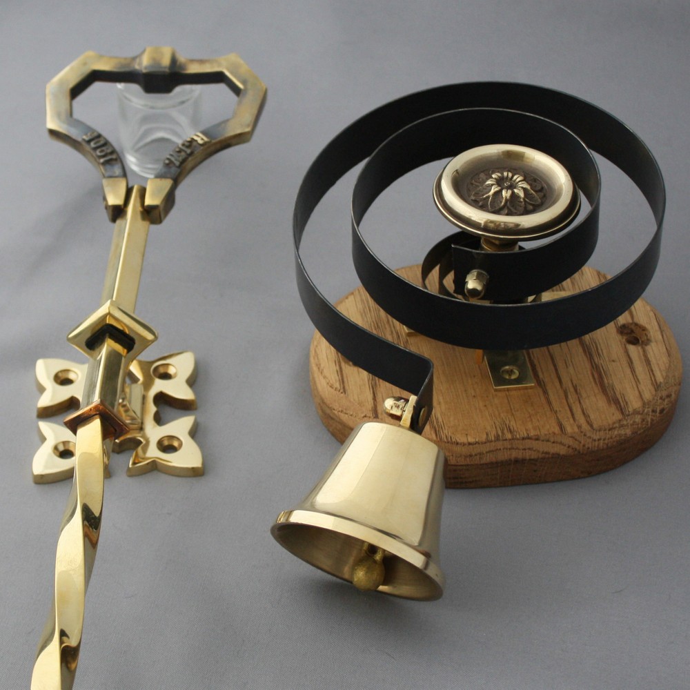Brass Lichfield Front Door Bell Pull & Bell