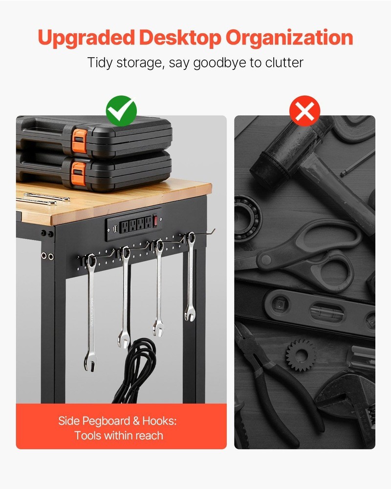 Industrial 48in Workbench 2000lb Structural Integrity with USB AC