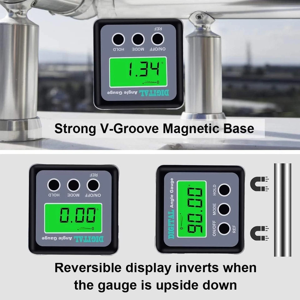Digital Angle Gauge, Finder Magnetic Level Protractor, Silver
