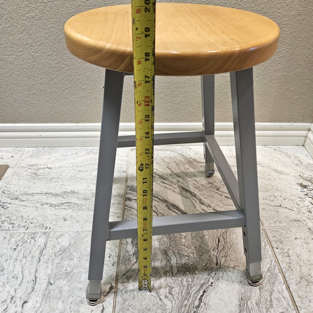 Science Lab Stool, Solid Wood Seat & Steel Frame Adjustable, Gray