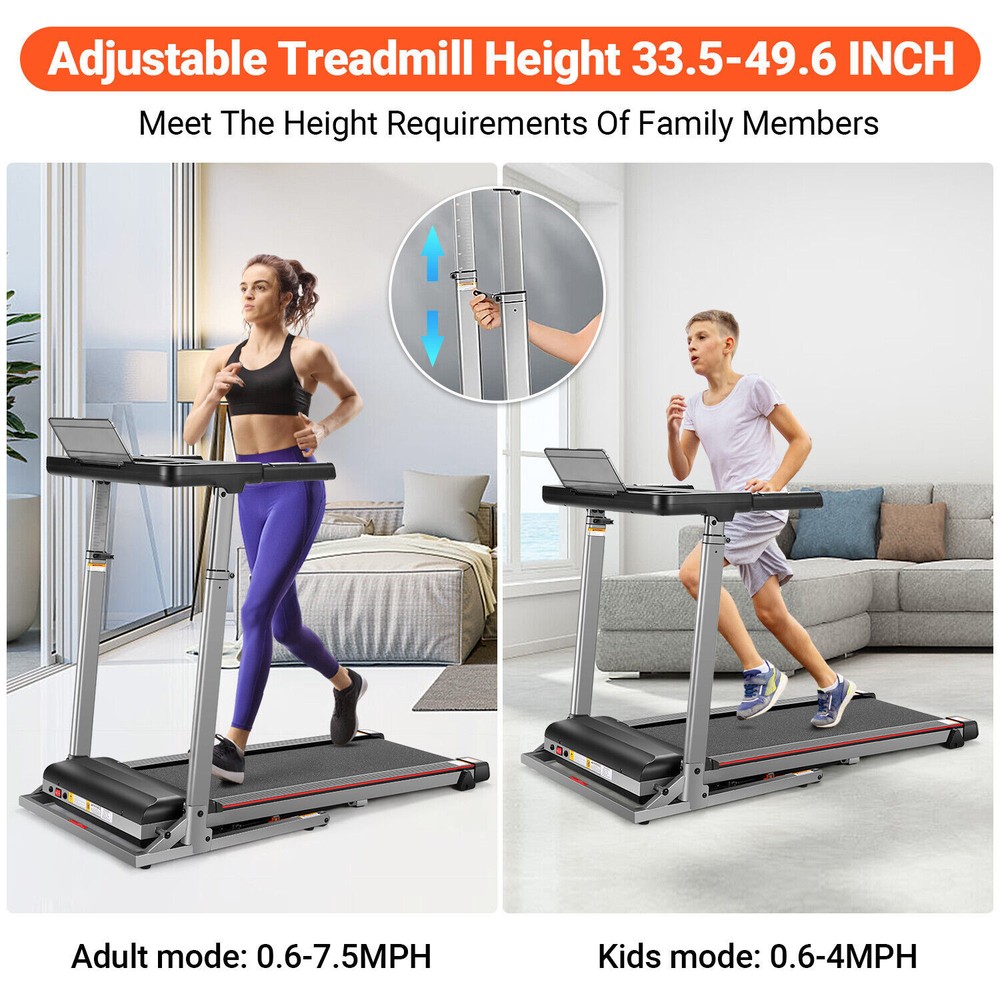 2.5HP Folding Treadmill w/Adjustable Desk Soft Drop System, Running Pad Machine