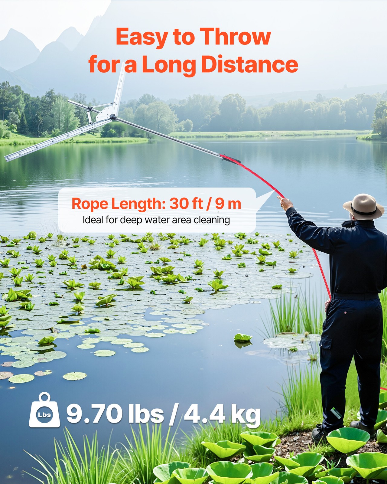 VEVOR Lake Weed Cutter Pond Aquatic Plant Cutting Tool with 62 in Max Cut Width