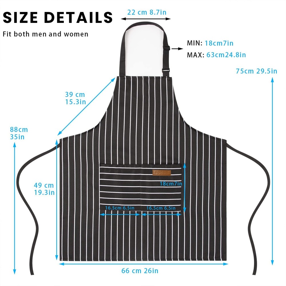 2 Pack Adjustable Bib Apron with 2 Pockets Chef Cooking Kitchen Restaurant Ap...