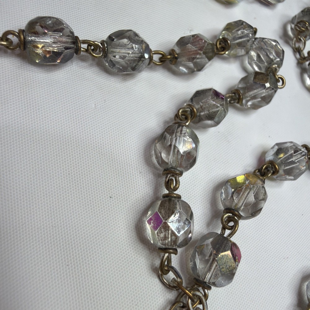 Signed Italy Silver Tone and Clear Beads Rosay