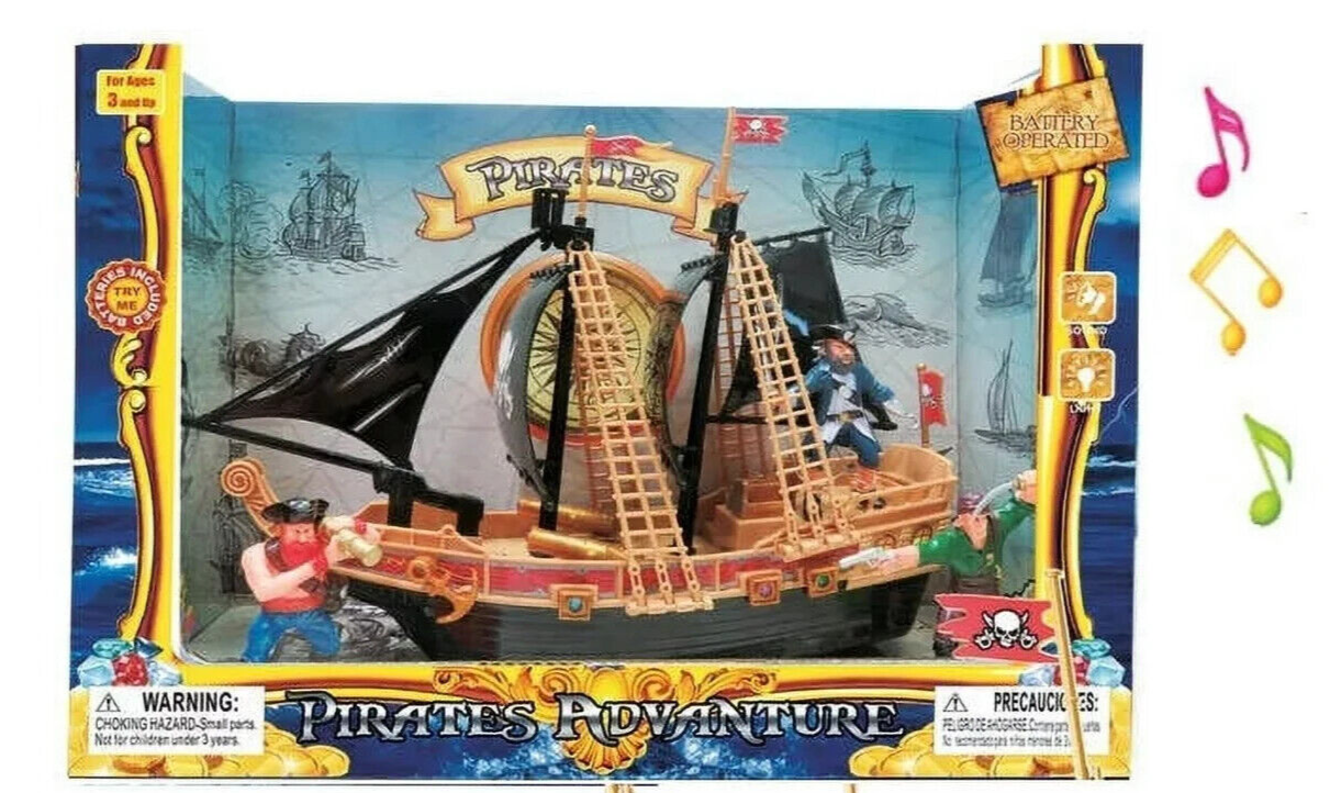 Pirate Ship Kids Toy Playset w/ Pirate Action Figures, Light and Sound