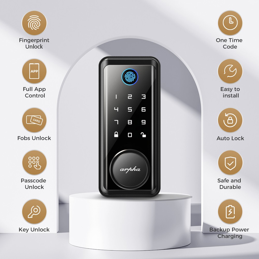 ARPHA Smart Door Lock＆Handle Fingerprint Electronic Keypad Deadbolt Keyless App
