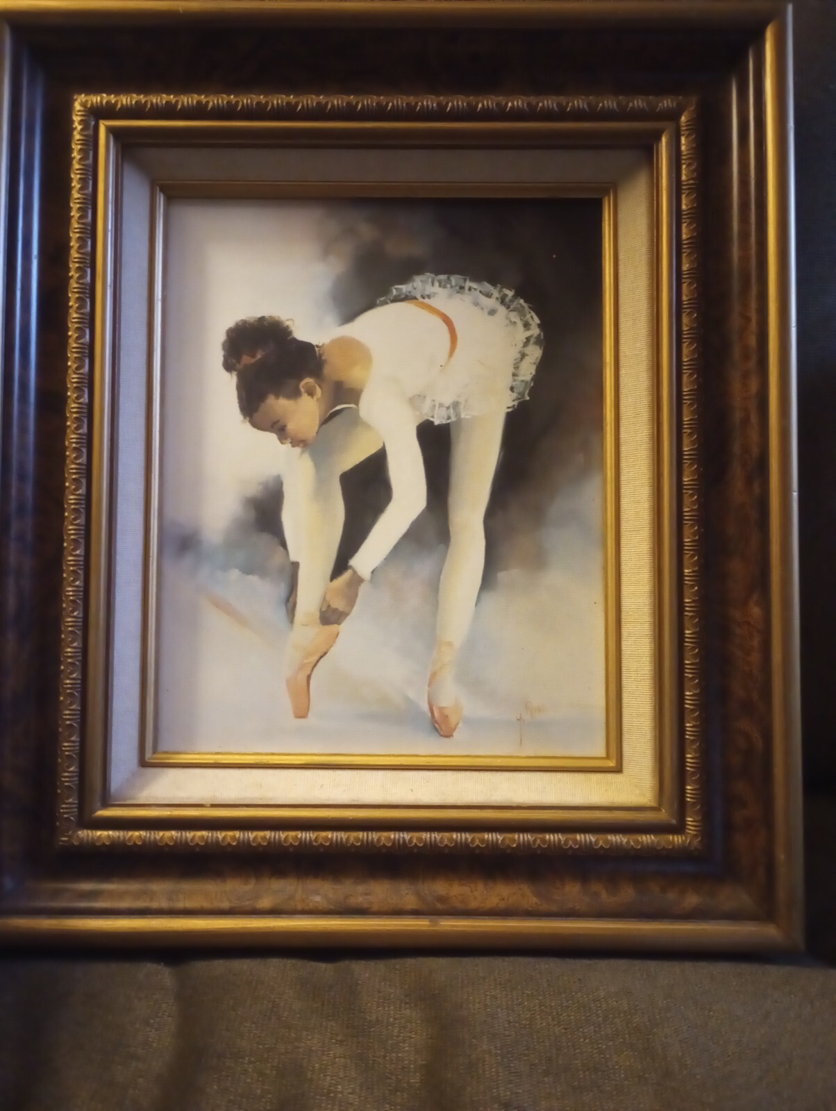 Stunning G. ROSE Young African American Ballerina Gilcee Canvas Framed Painting