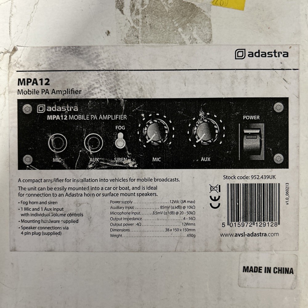 ADASTRA MOBILE PA AMPLIFIER MPA12 (USED)