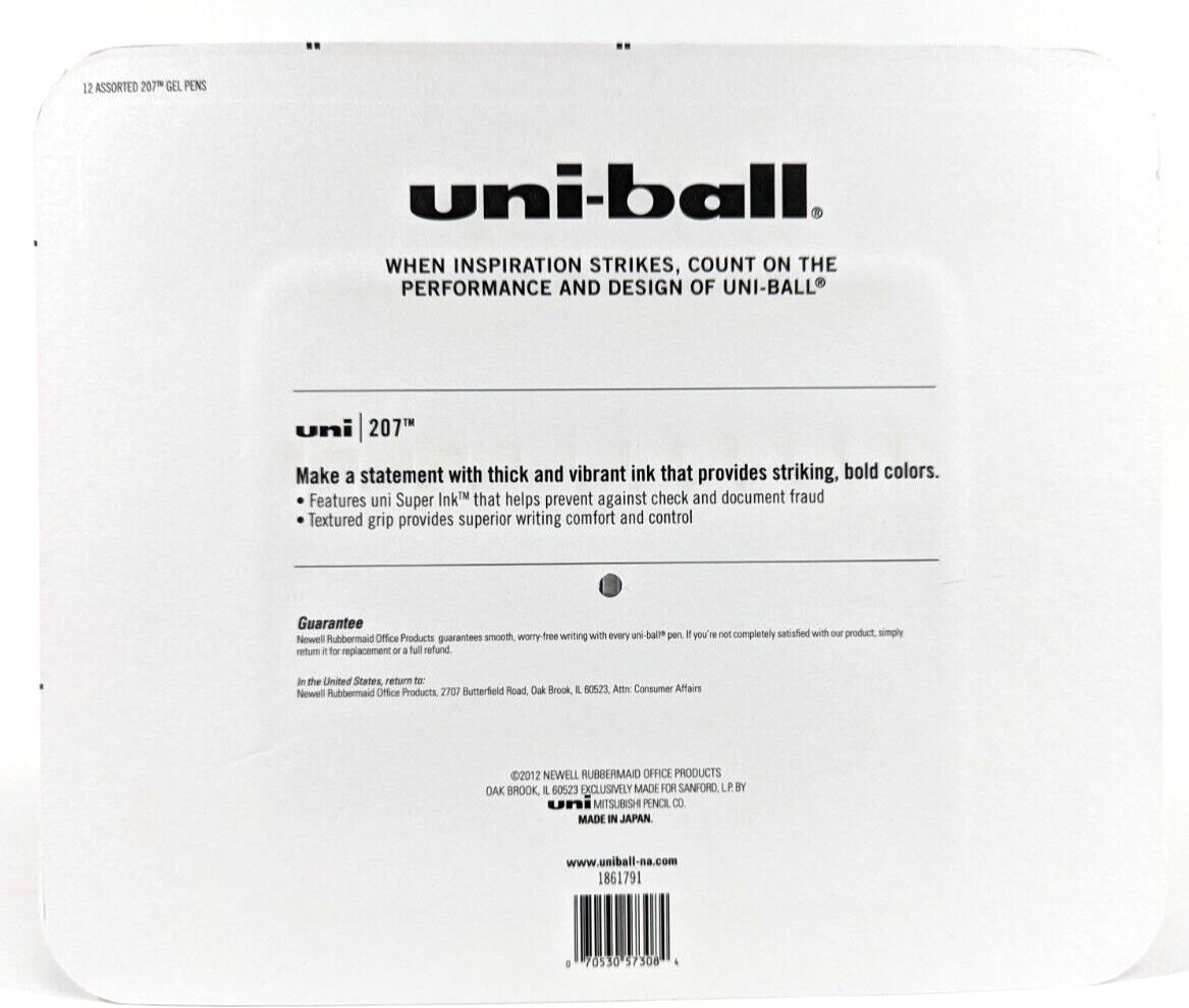 Uni-Ball 207 Gel Pens Retractable 0.7mm Medium-Tip Blue Black Ink, 12 Count