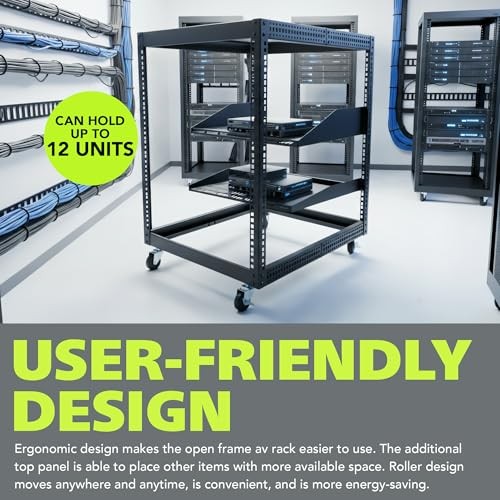 12U Open Frame Server Rack, 23''-40'' Adjustable Depth, Free Standing or Wall