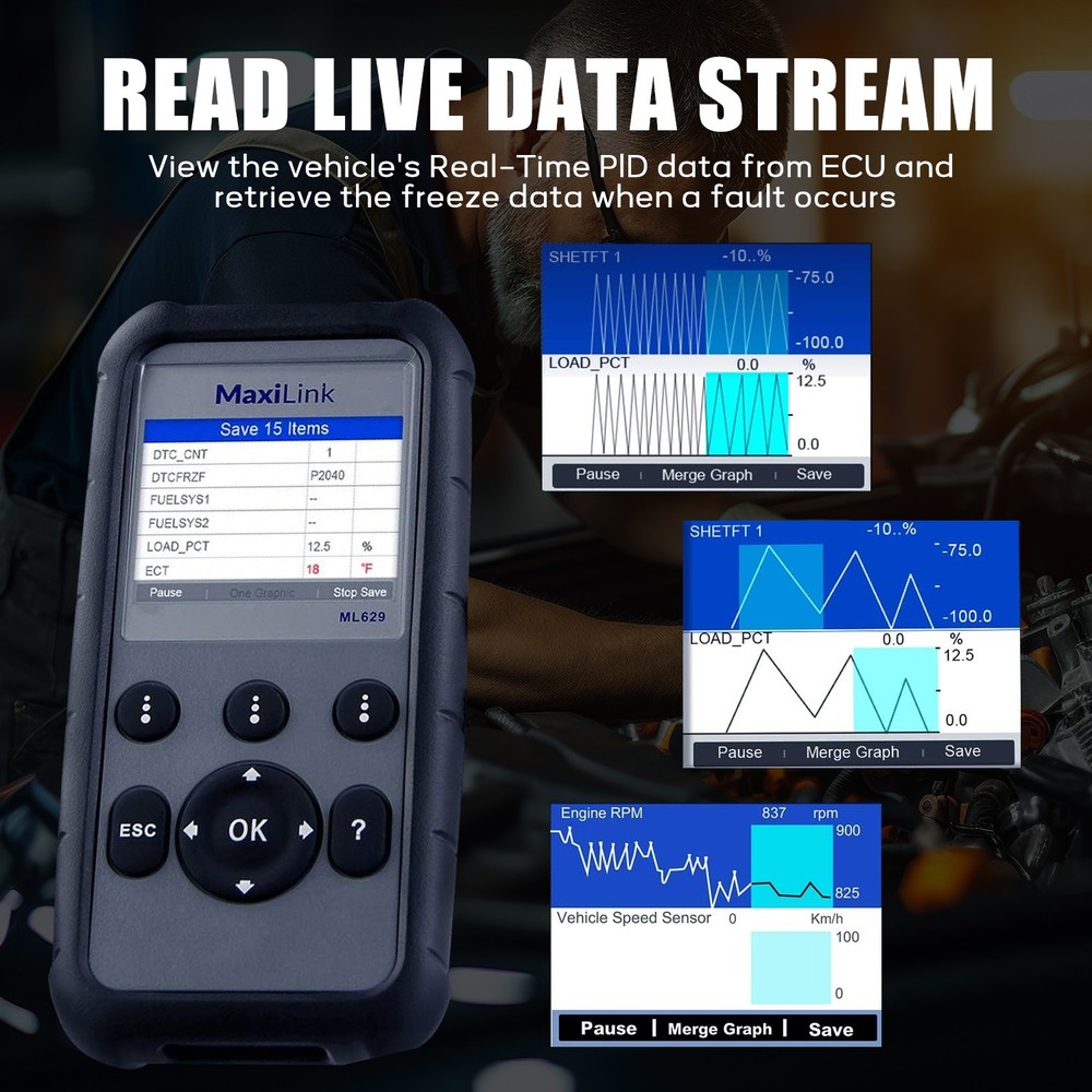 Autel MaxiLink ML629 OBD2 Scanner ABS SRS Engine Transmission Auto VIN Code Read