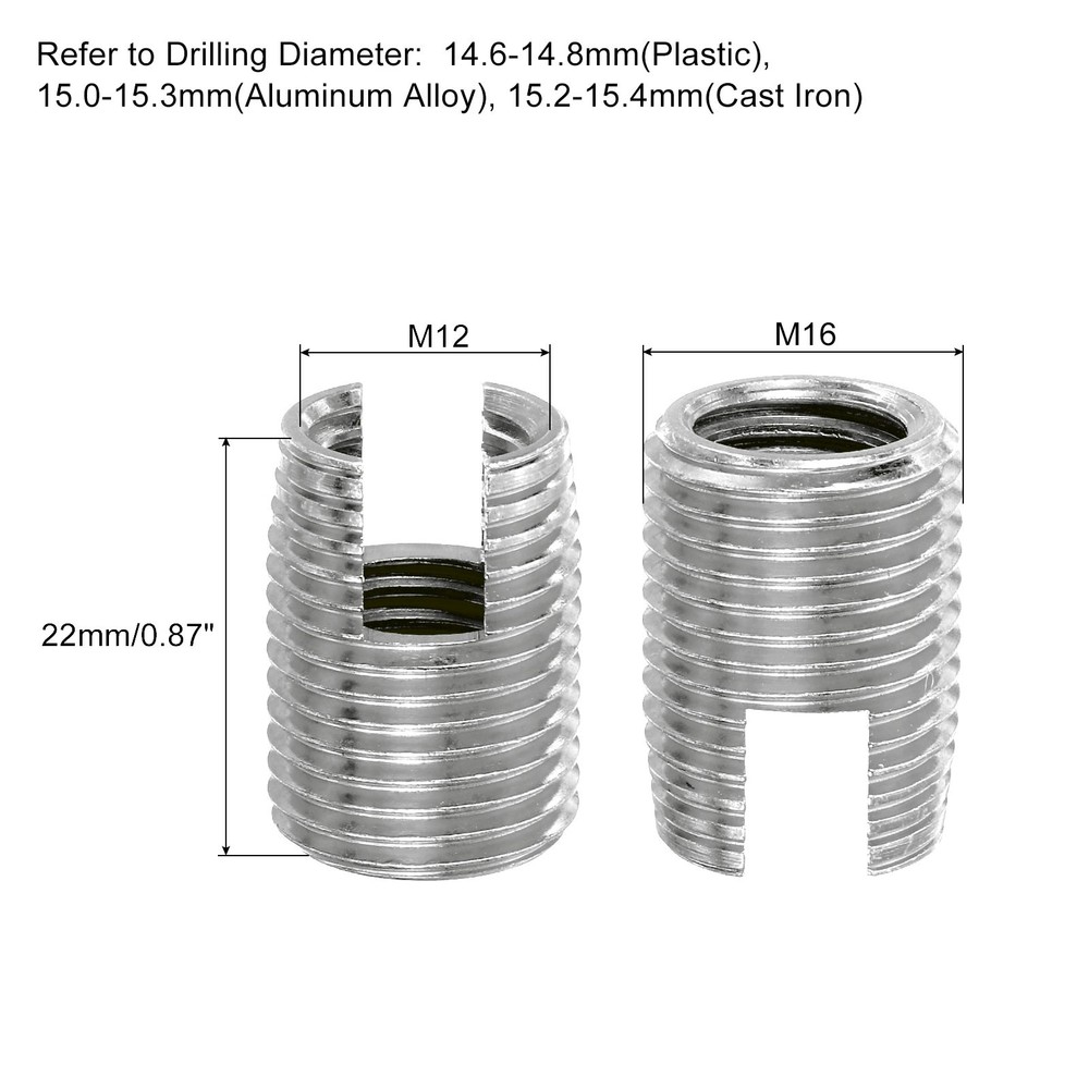 Self Tapping Threaded Inserts, 5pcs Inner M12 M16x22 303 Stainless Steel Nuts