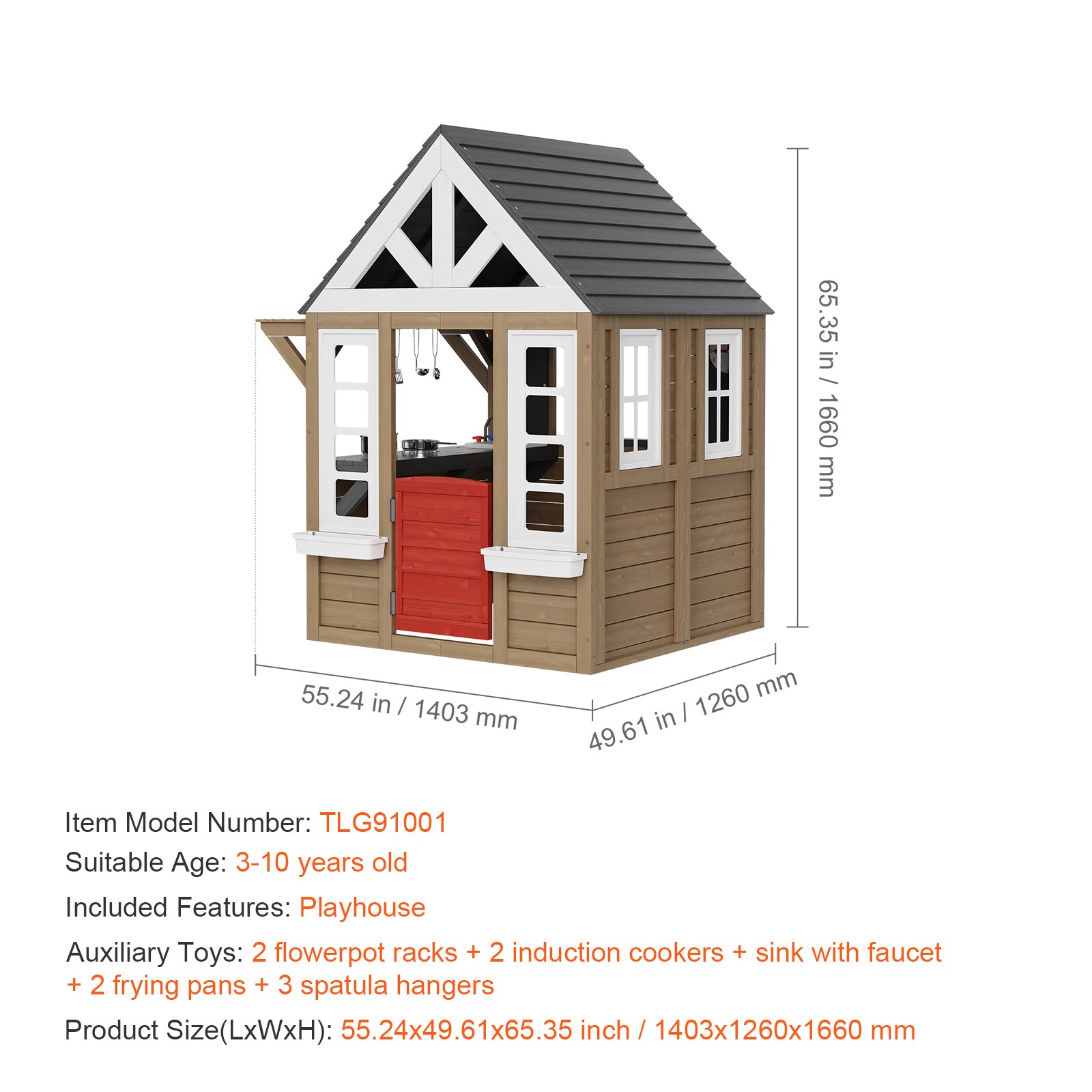 Uimoso Outdoor Wooden Playhouse Kids Garden Games Cottage with Door Window Sink