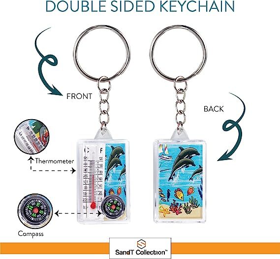 Dolphin Thermometer Compass Keychain