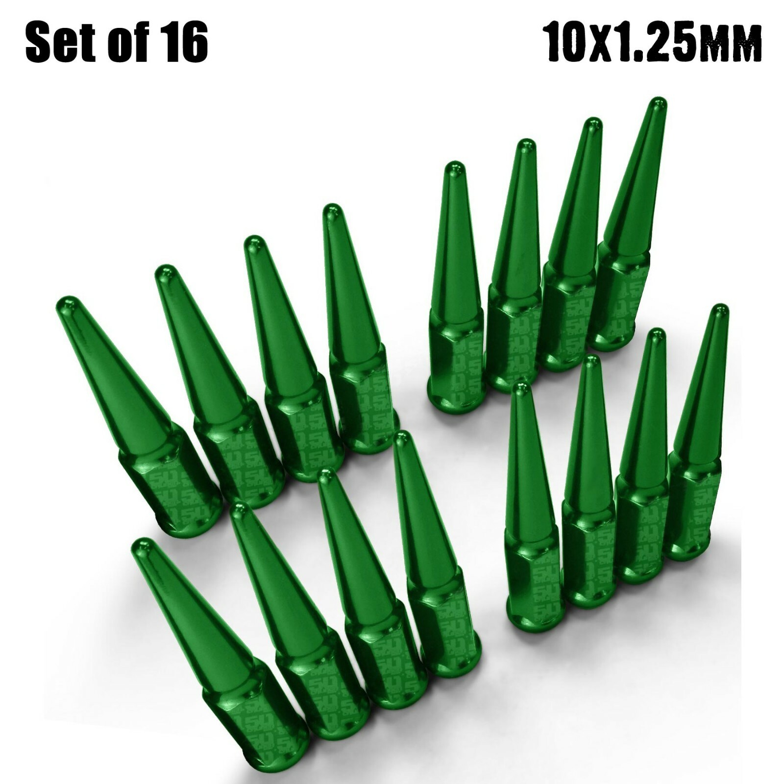 Green Long Steel Spike Lug Nuts 10x1.25 ATV Can-Am Yamaha Honda Suzuki Kawasaki