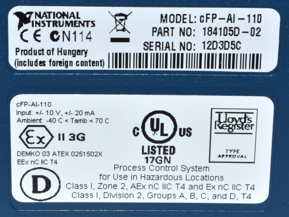 National Instruments cFP-AI-110 Analog Input Module for Comp. FieldPoint *Used*