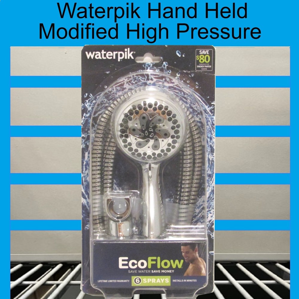 Modified Waterpik High Pressure Shower Head Hand Held 6 Pattern Settings Chrome