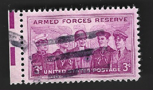 Sc# 1067 3c Armed Forces Reserves with left margin & machine cancel - (B-1)