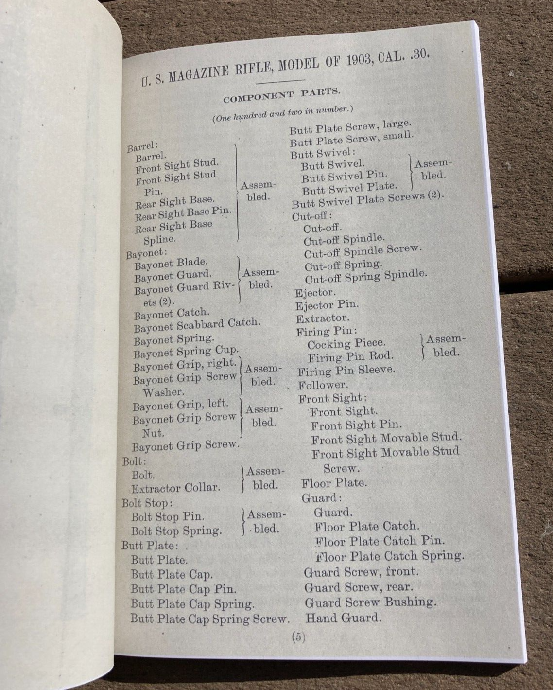 U.S. Army Magazine Rifle Model 1903 Caliber 30 Springfield M1903 Book .30-06