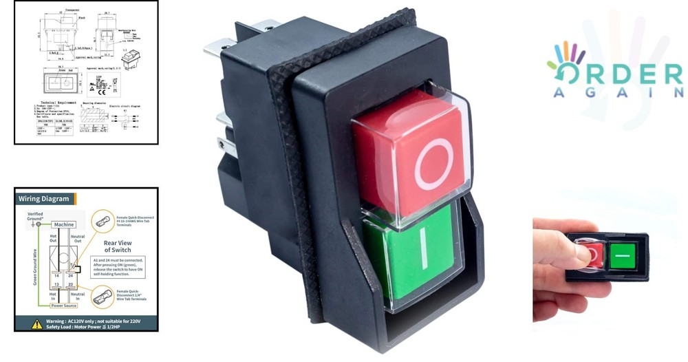 120V Magnetic On/Off Switch 9A Push Button Heavy Duty Power Tool Accessory