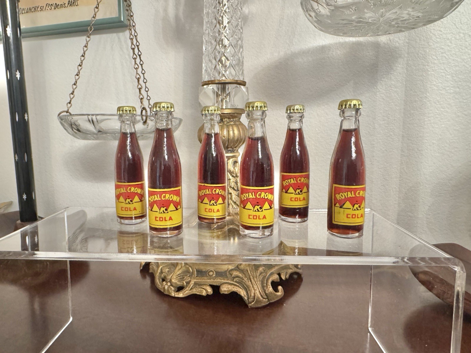 Vintage Royal Crown Cola Miniature Six Pack Case Glass Soda Bottles MCM Decor