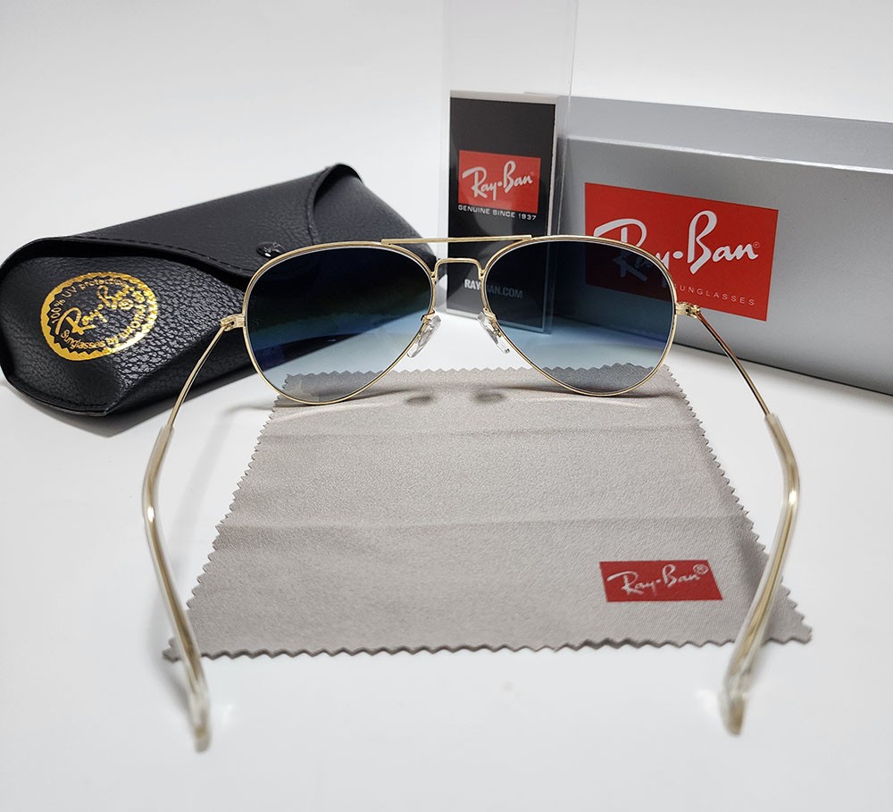 Ray-Ban RB3025 Aviator Pilot Sunglasses Gold Frame 58mm Glass Blue Lens 138mm