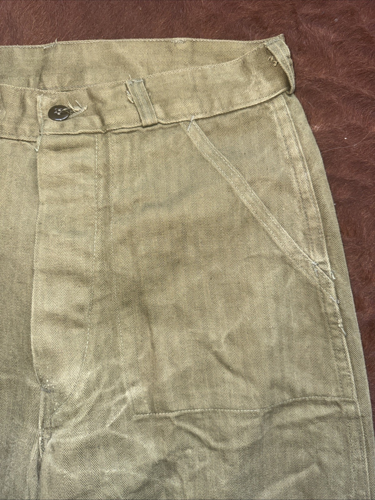 Vintage Military HBT Pants Trousers Sz 31x32 Faded Gusset Maker Unknown