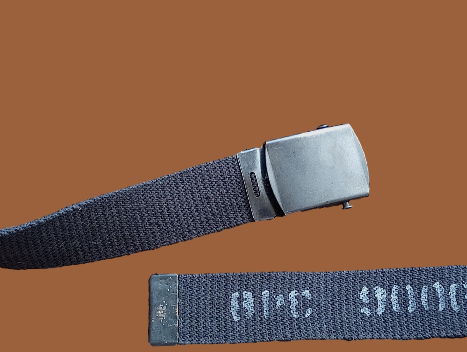 VINTAGE U.S MILITARY NAVY ISSUE BLACK WEB BELT WITH BLACK ROLLER BUCKLE US MADE