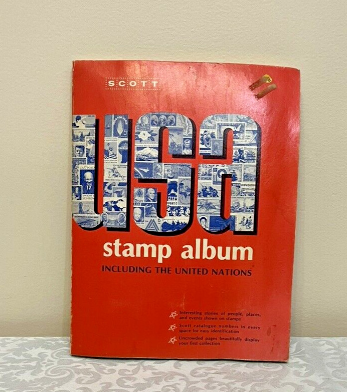 Vtg Scott USA Stamp Album w/ United Nations Partially Completed 1973