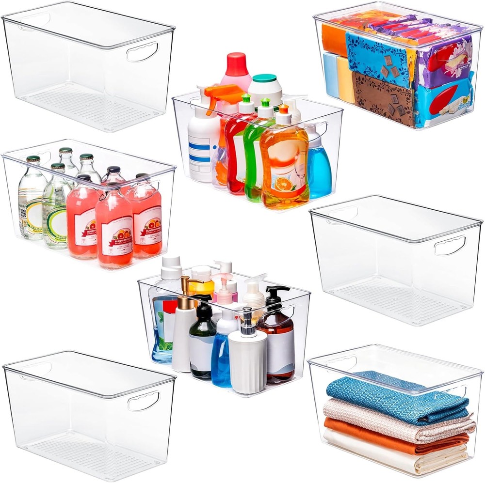 Clear Storage Bins W/ Lids Stackable Large Plastic Containers Pantry