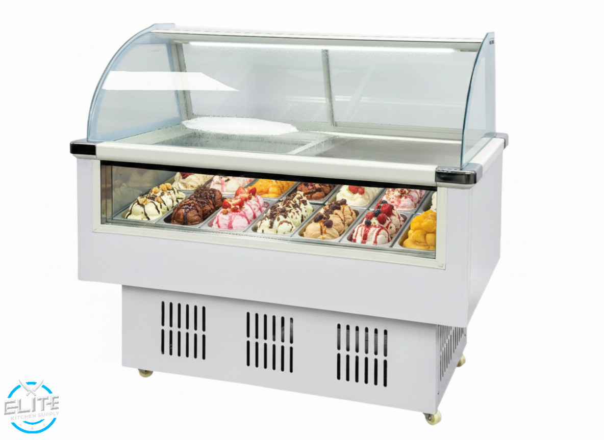 53" 115V 14 Pan Ice Cream Gelato Freezer Display Case W/ Glass Cover