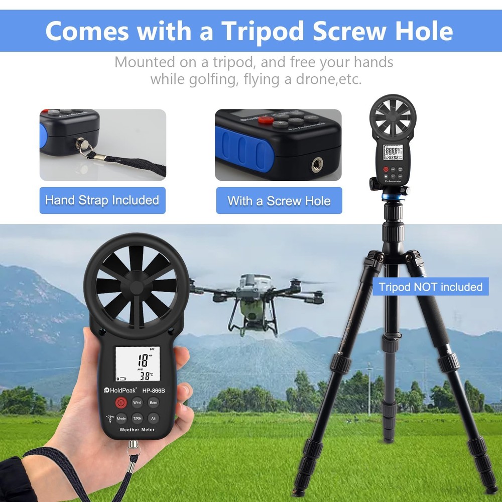 Digital Anemometer Handheld Wind Speed Meter Measuring Temperature HoldPeak