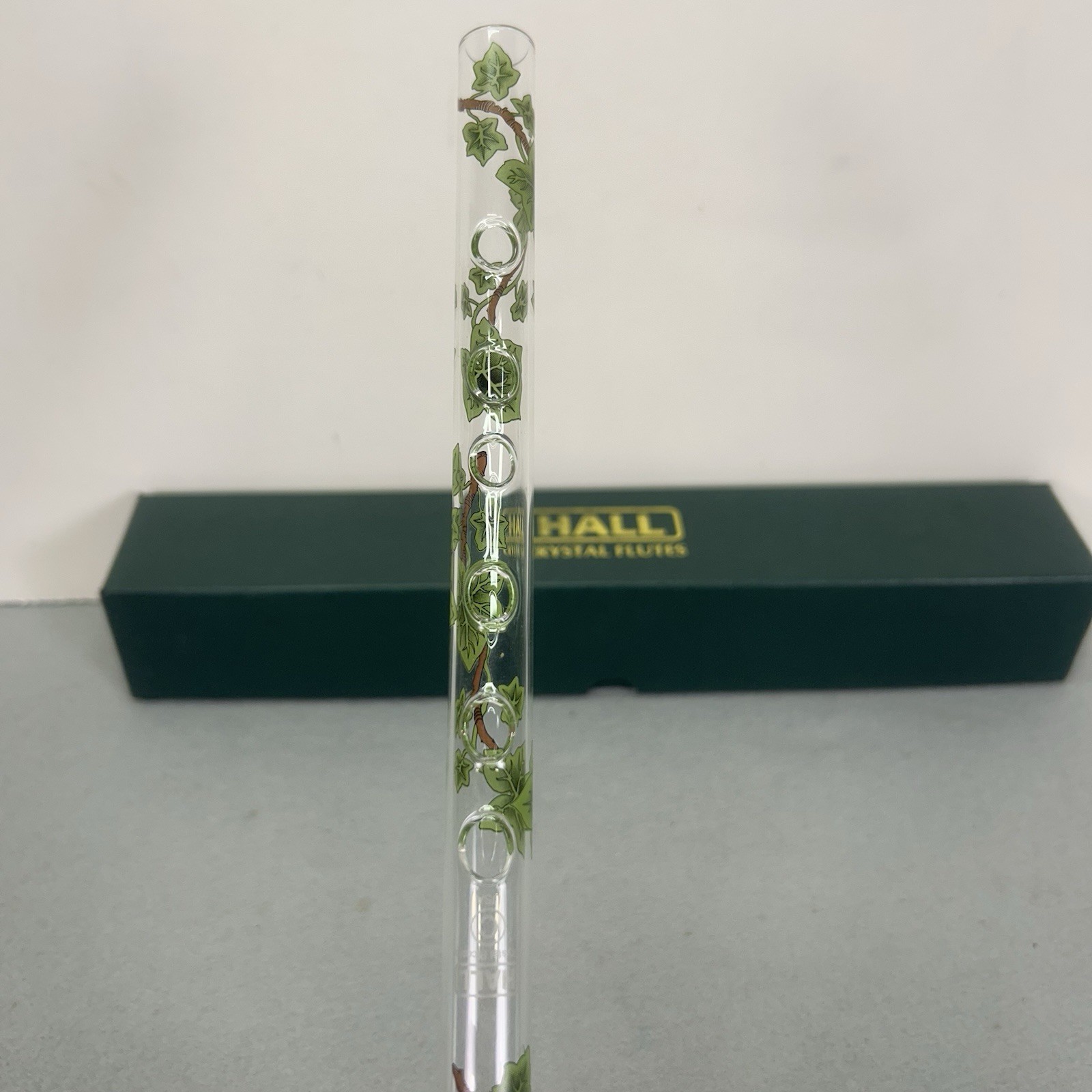 Hall Crystal Flute Piccolo in C Green Ivy With Box Glass Wind Instrument 12.5”