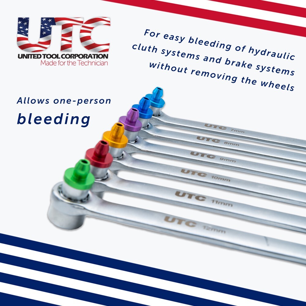 Brake Clutch Bleeding Tool Set Wrench Spanner Set Colour Coded 7mm - 12mm