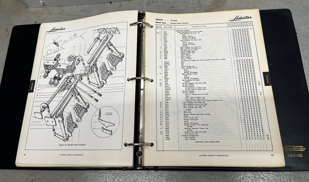 Lockheed Lodestar Model 18 Maintenance Parts Catalog-Original