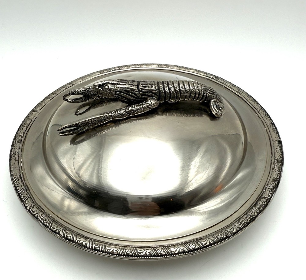 Vintage Silver Plated Lobster Handle Baking Dish - Missing Insert - 7” Round