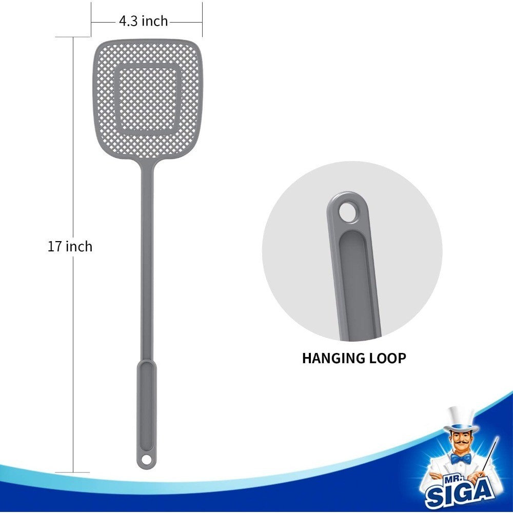 Long Handle Fly Swatter Heavy Duty 6 Pack Gray Insect Bug Control