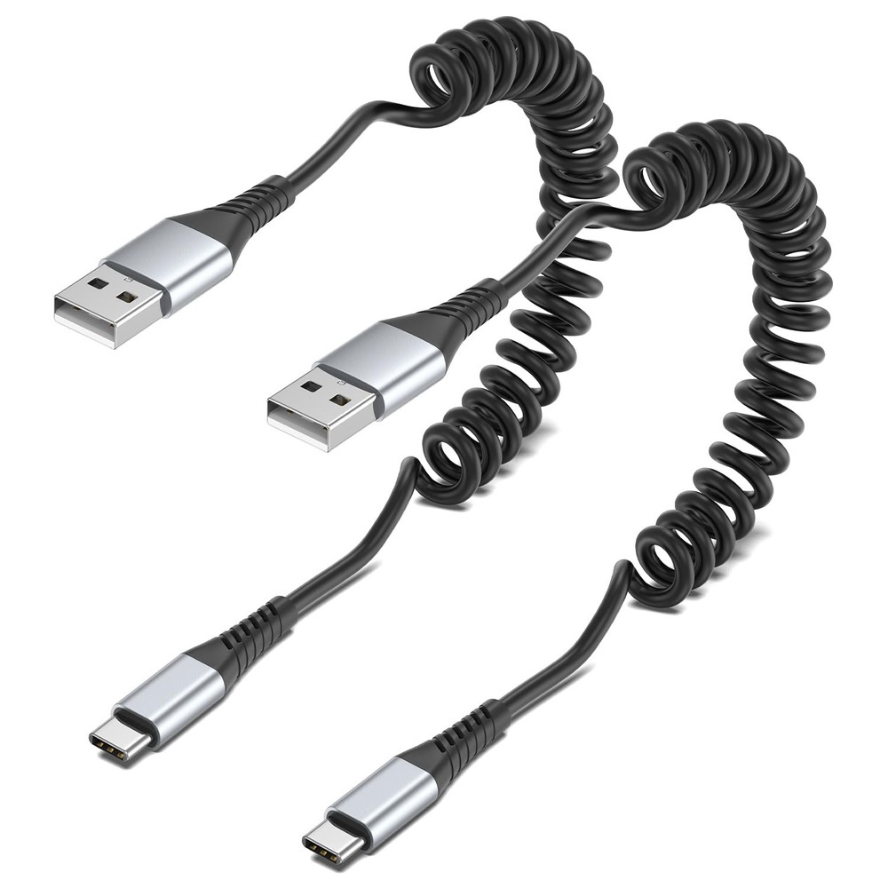 Coiled USB C Cable, 2 Pack to C Cable for Car Short C...