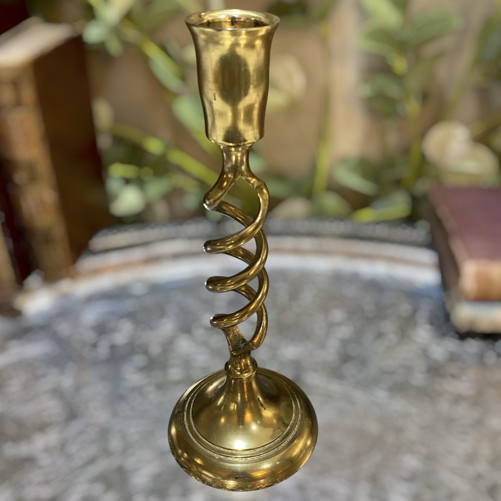 Vintage Twisted Barley Solid Brass Candlestick Candle Holder