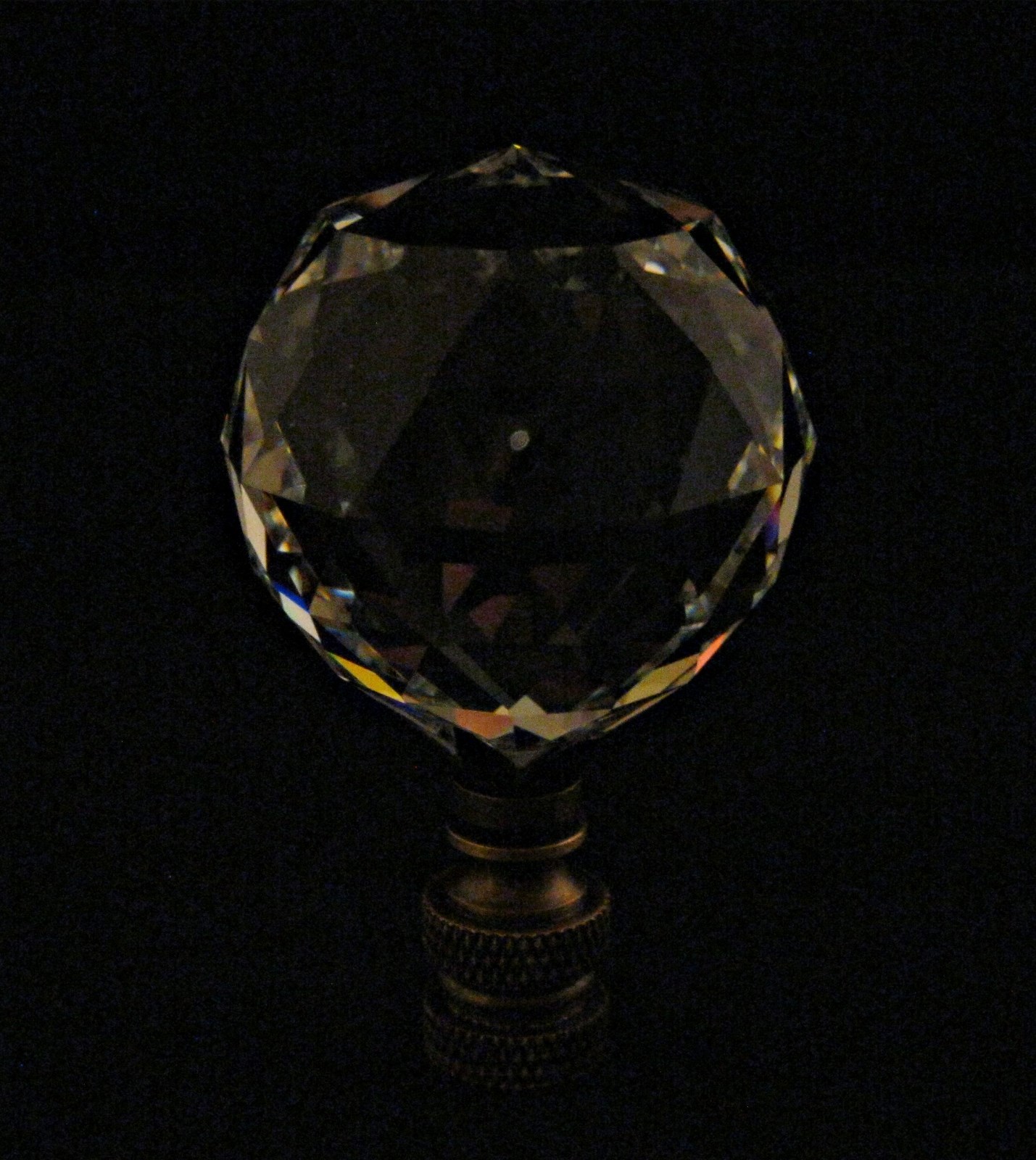 Lamp Finial-STUNNING LEADED CRYSTAL LAMP FINIAL**ANTIQUE BRASS BASE**