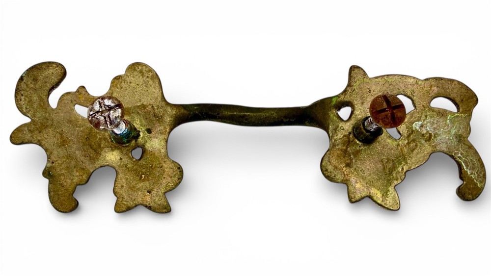 12 Vintage Curved Cabinet Drawer Pull & Escutcheon Hardware Solid Brass
