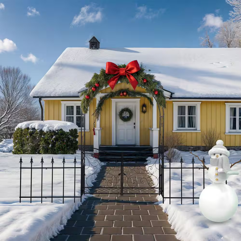 86.6 In. X 137 In. Outdoor Iron Arbor with Gate and Fence