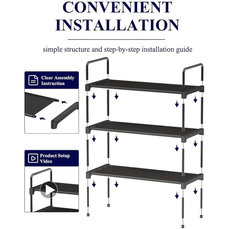 3 Tier Shoe Rack Stackable Organizer Durable Space Saving Entryway Storage New